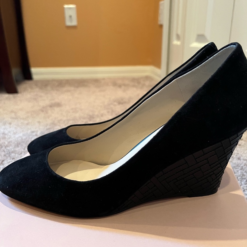 Black suede wedged heels
